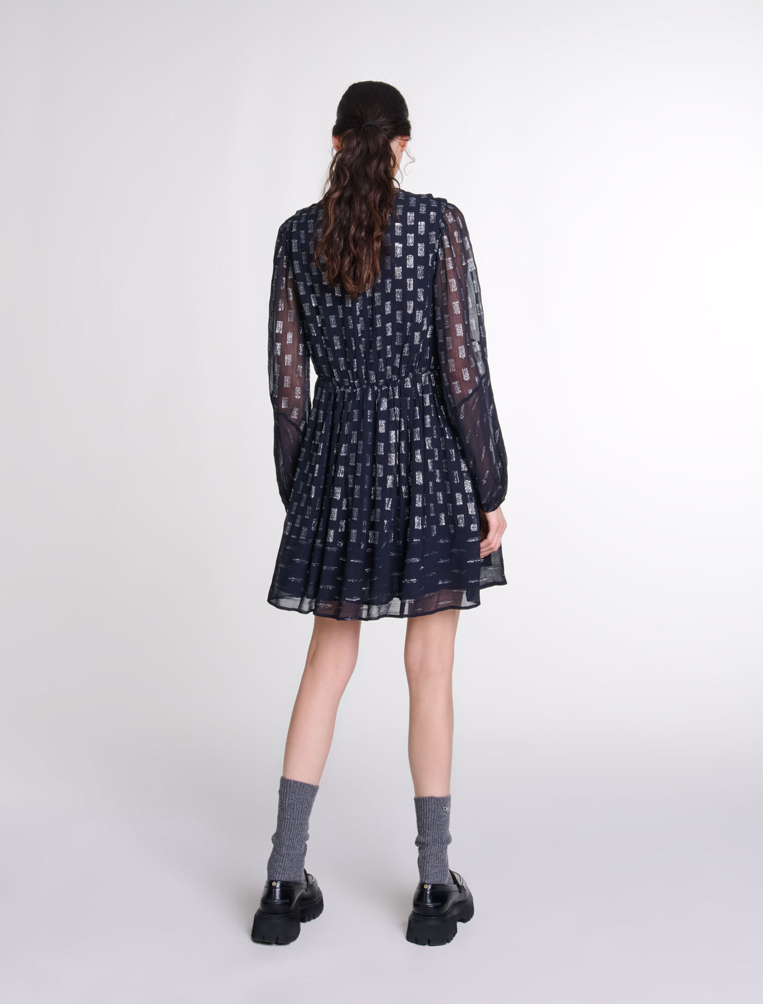 Pleated floral motif short dress