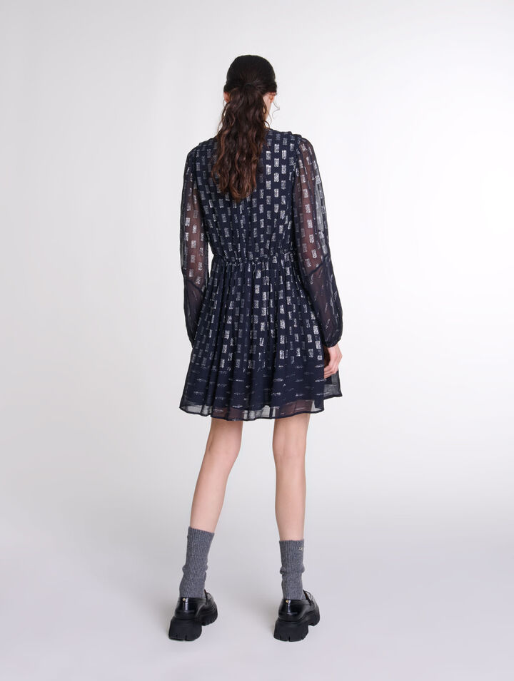 Pleated floral motif short dress