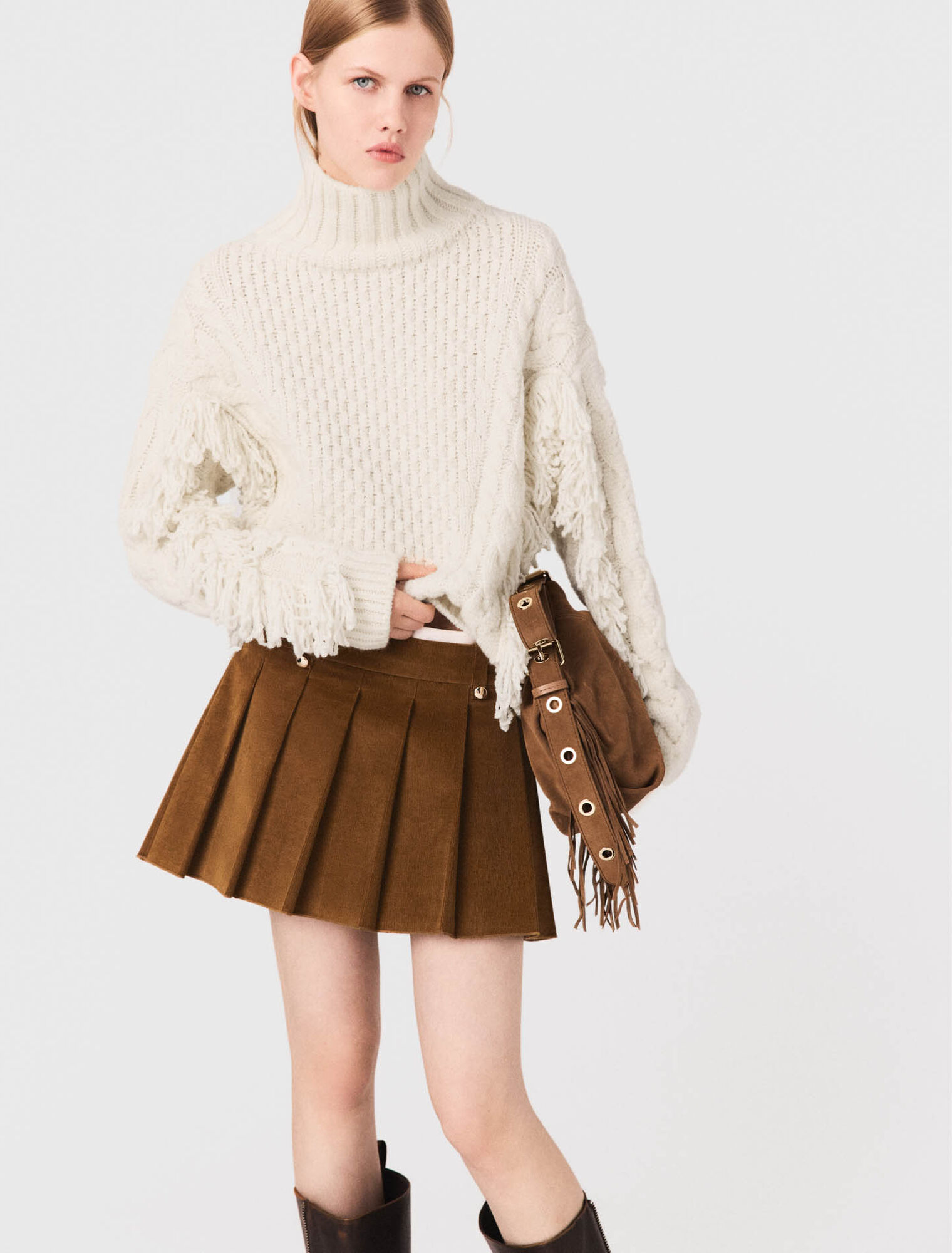 Wool-blend jumper with fringes
