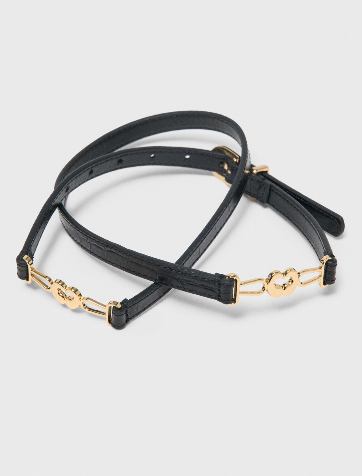 Slim croc-effect leather belt