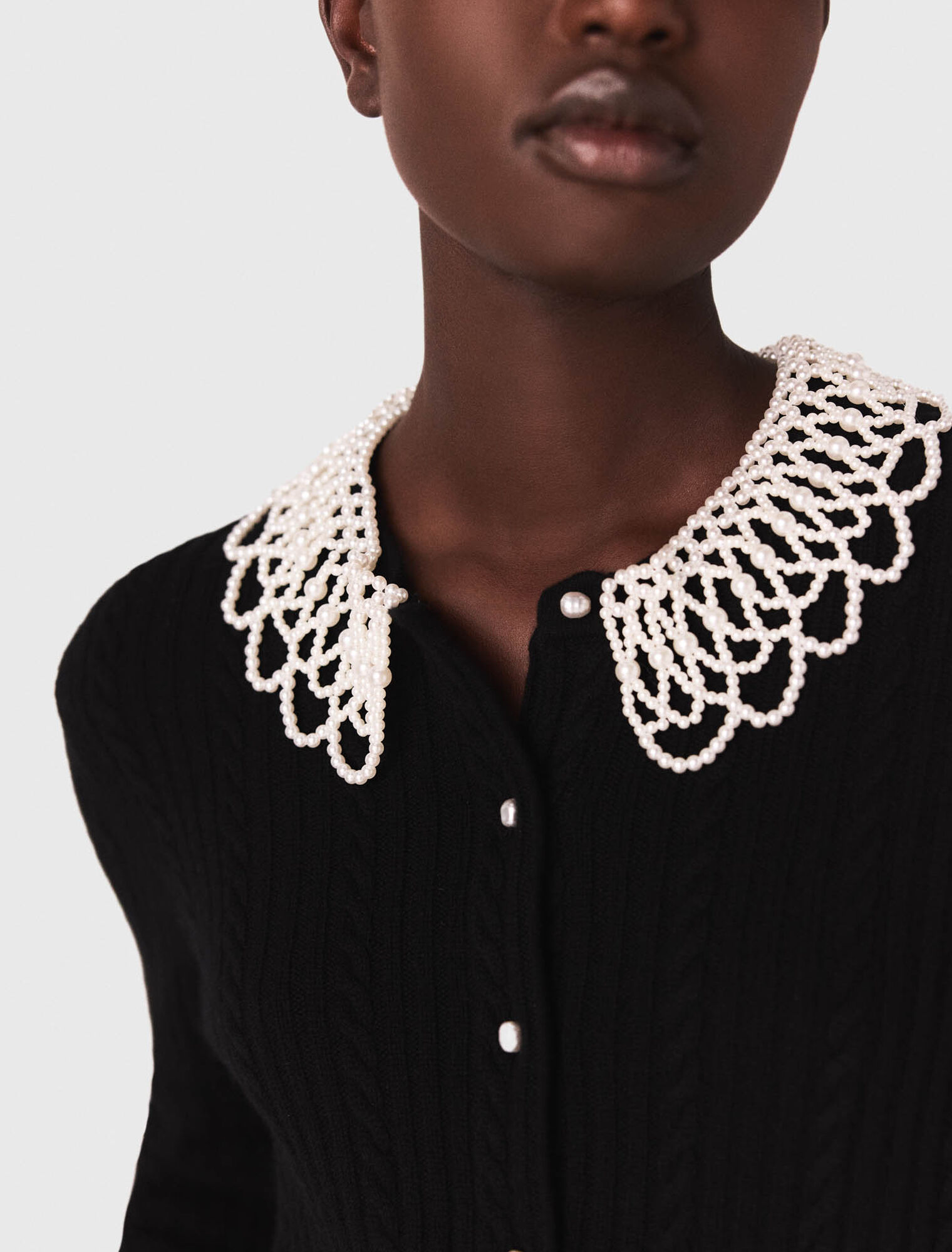 Cardigan with removable beaded collar
