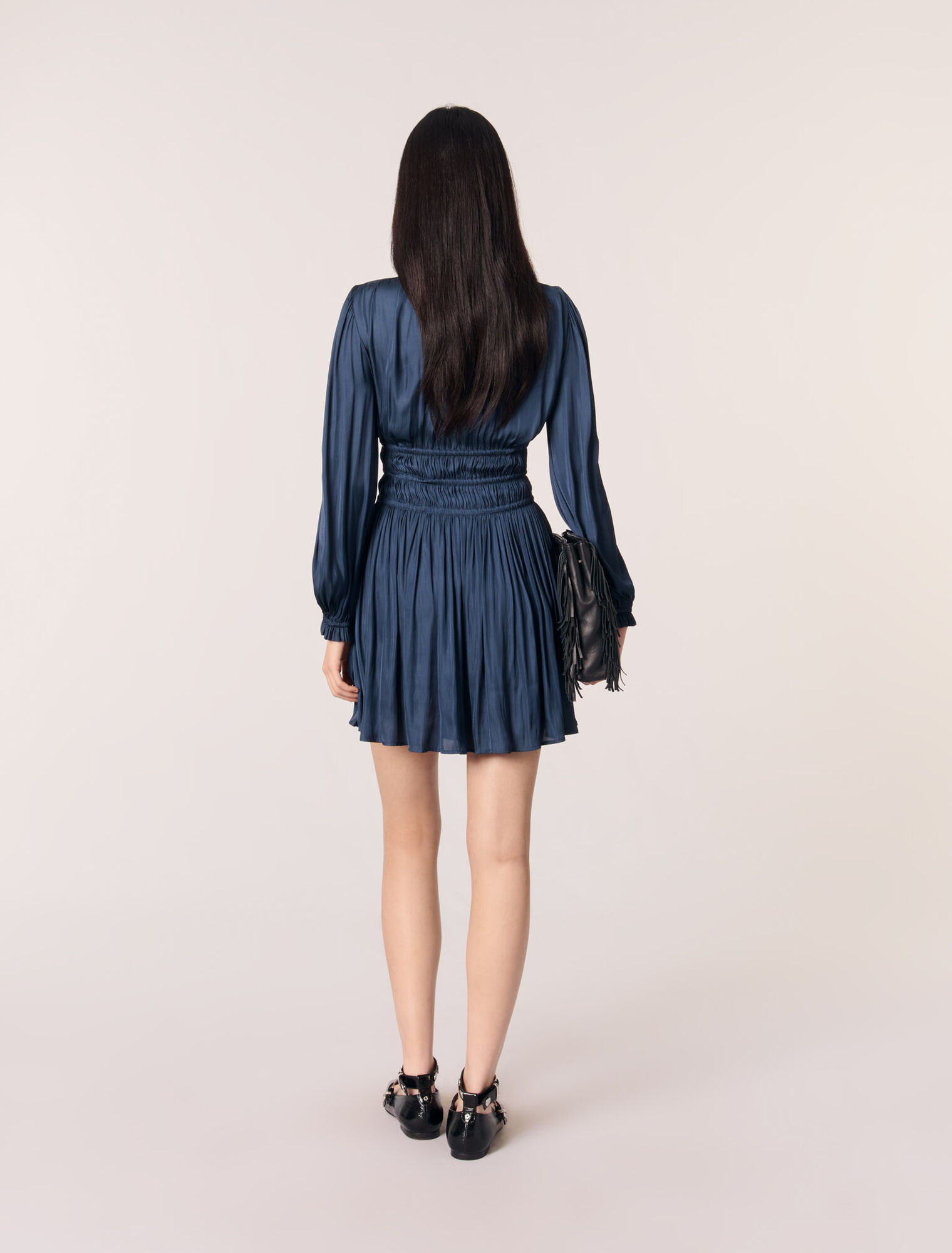 Short satin dress with ruffles
