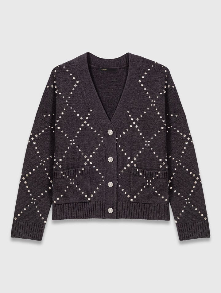 Rhinestone check cardigan