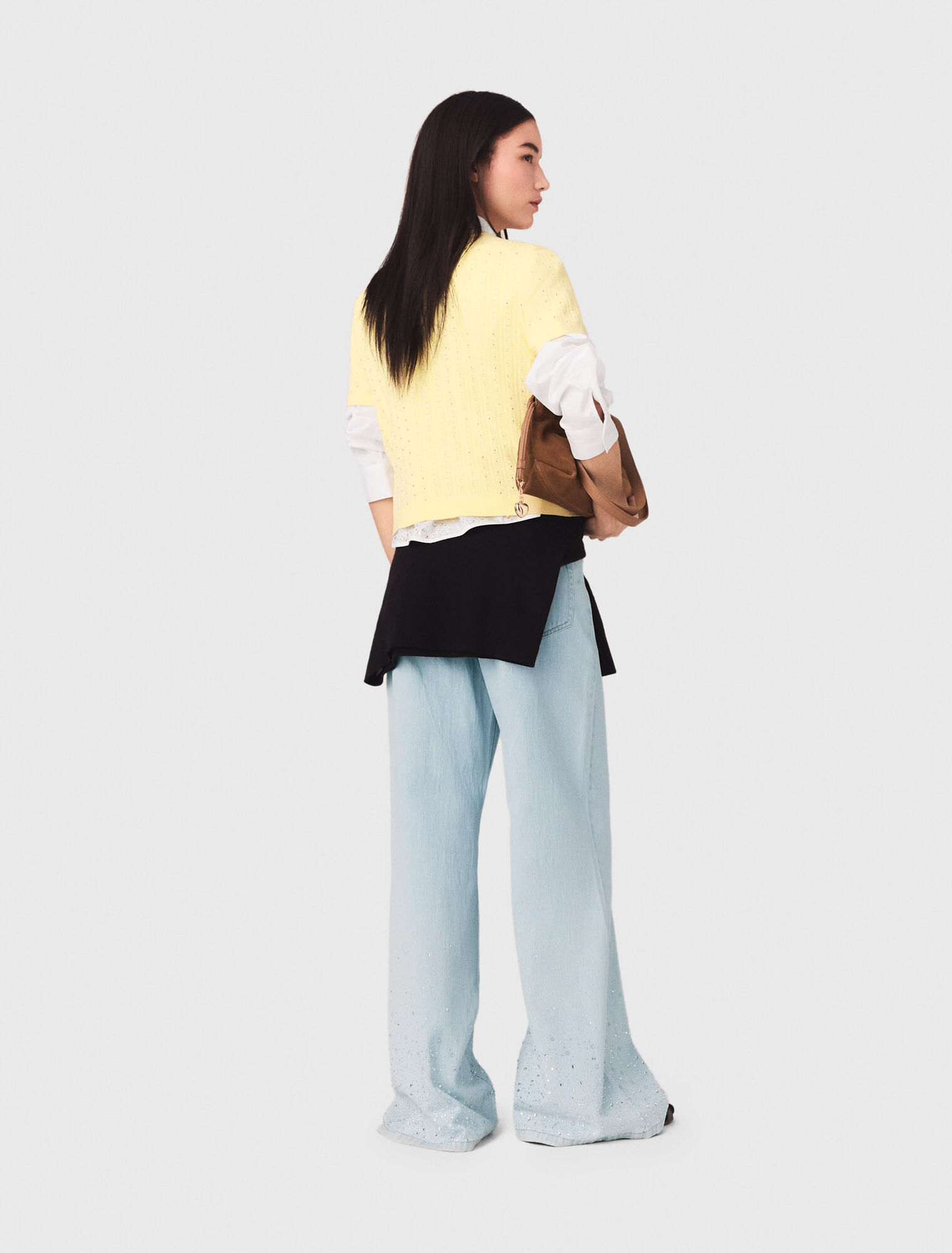 Cardigan with rhinestone neck