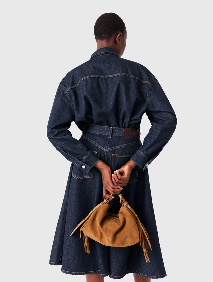 Denim shirt with pussy bow