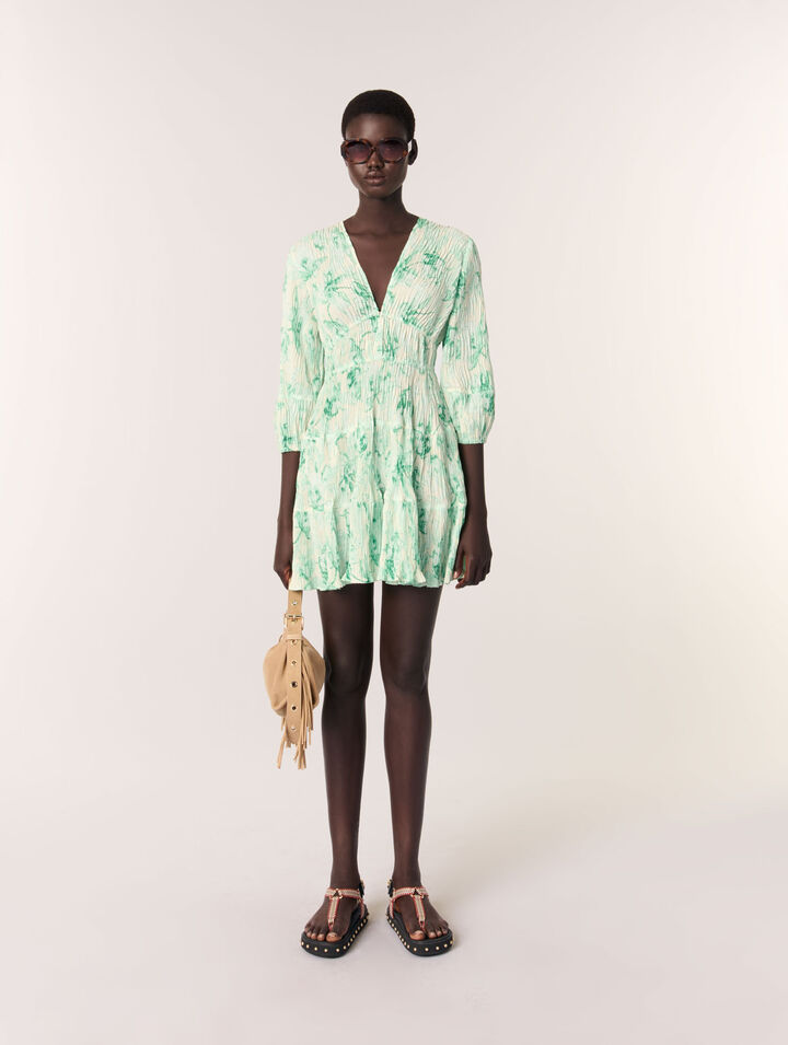 Patterned pleated short dress