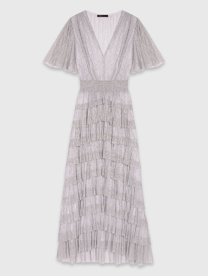 Metallic ruffled midi dress