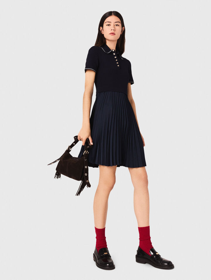 Short pleated polo collar dress