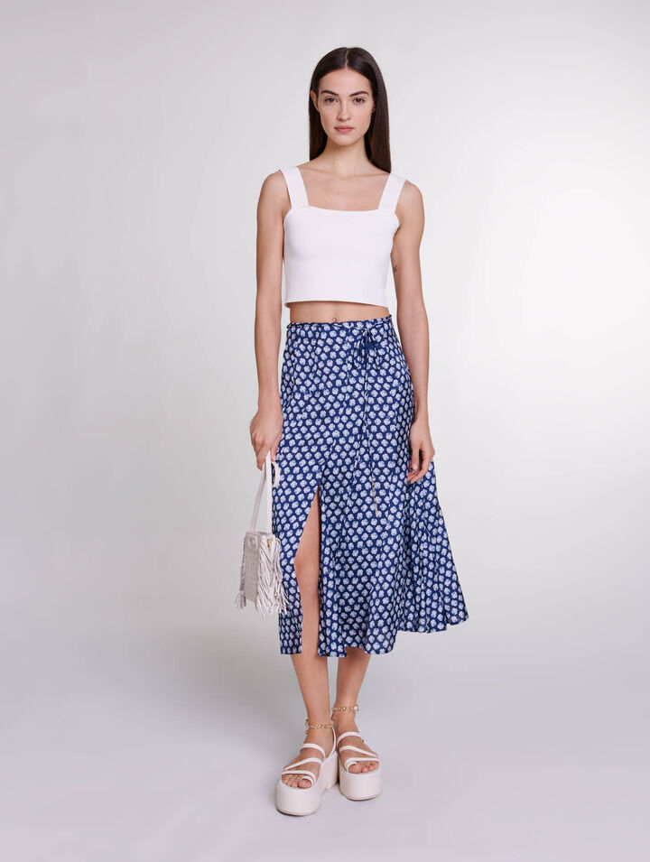 Mid-length satin-effect skirt