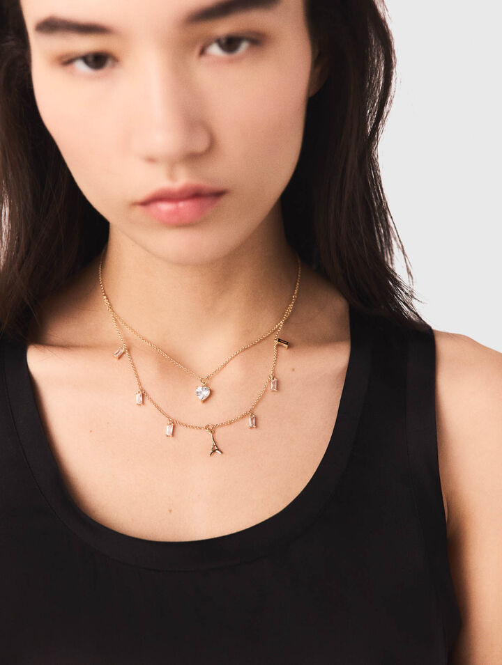 Double rhinestone charm necklace