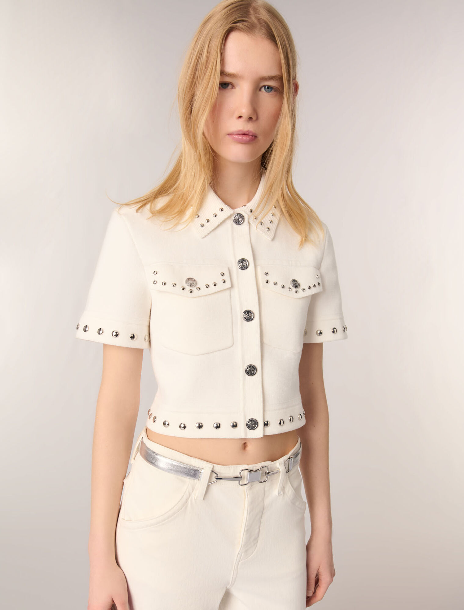 Studded cropped cardigan
