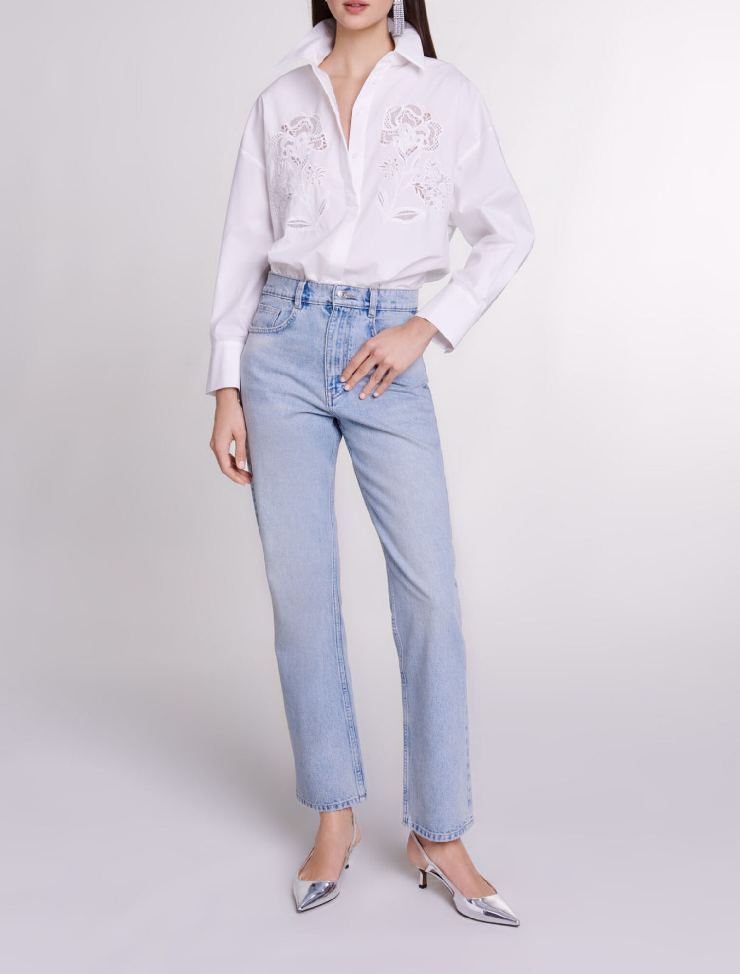 Crochet poplin shirt