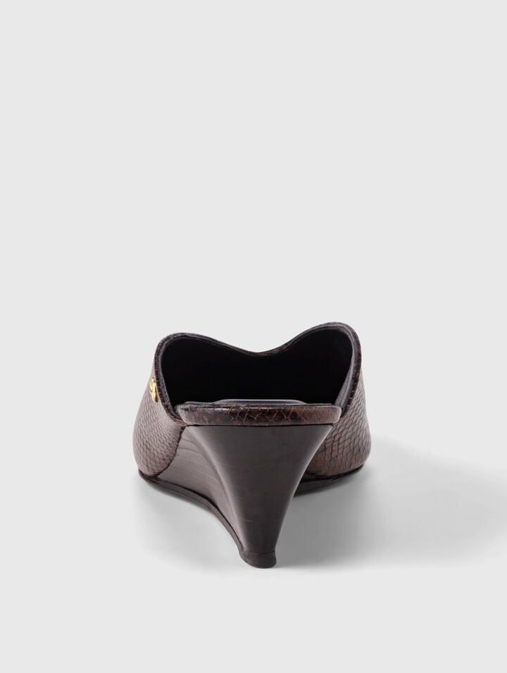 Embossed leather wedge mules