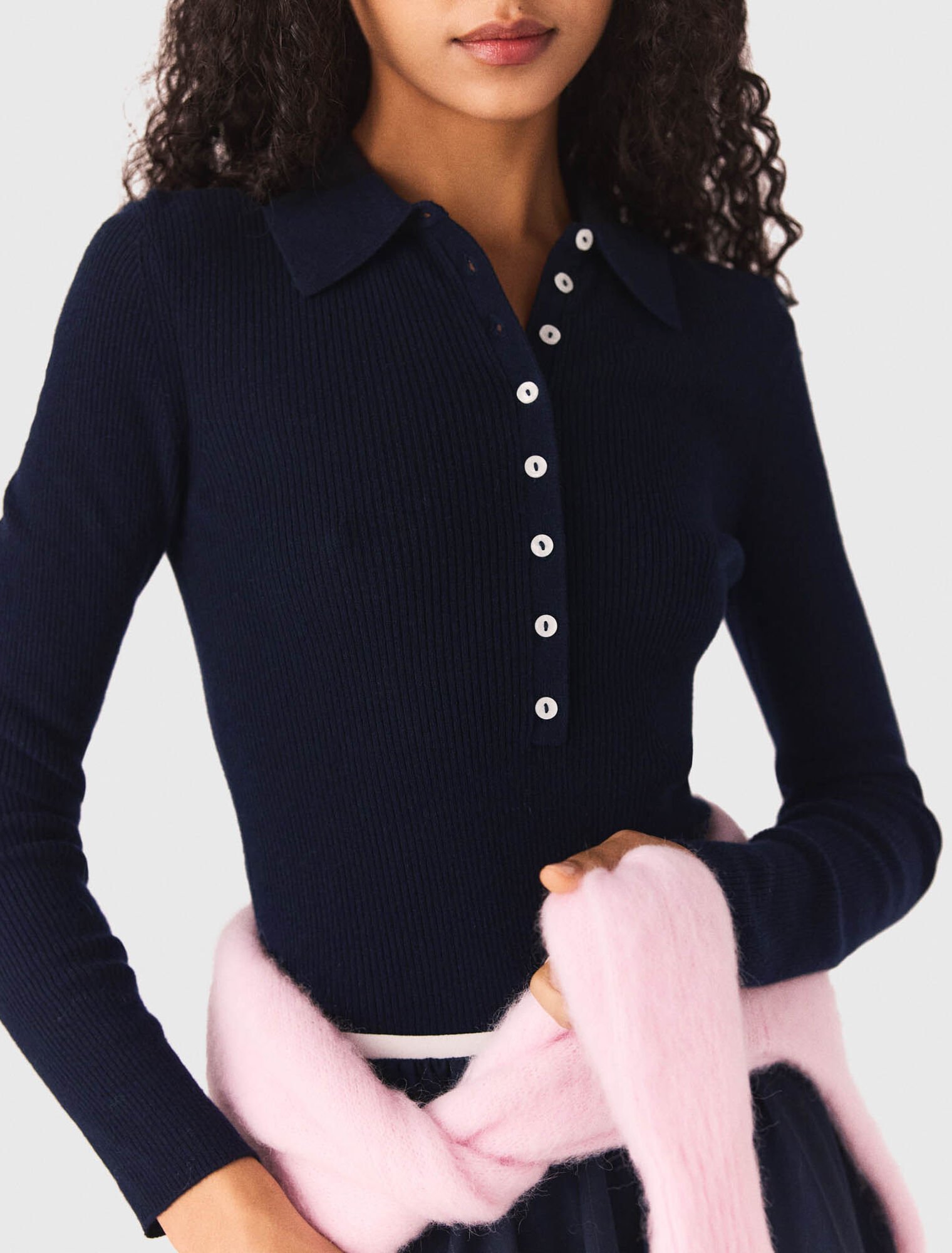 Polo collar ribbed jumper