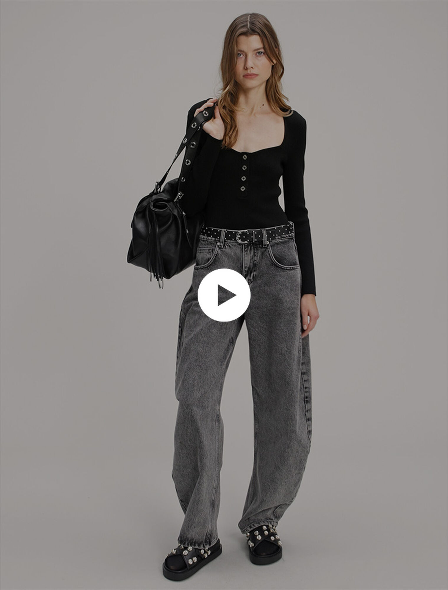 Low-neck rib knit jumper