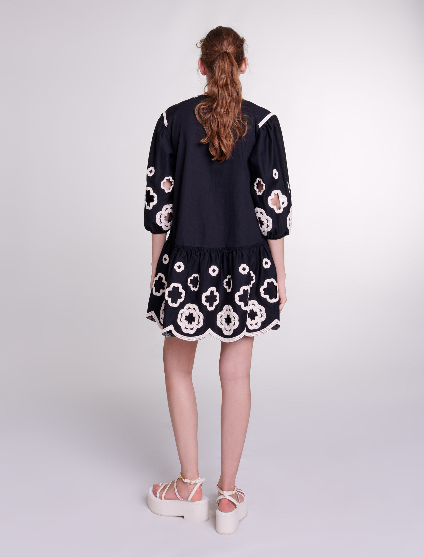 Short embroidered tunic dress Black / Gray for Women | Maje