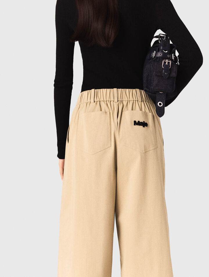 Wide-leg cotton trousers