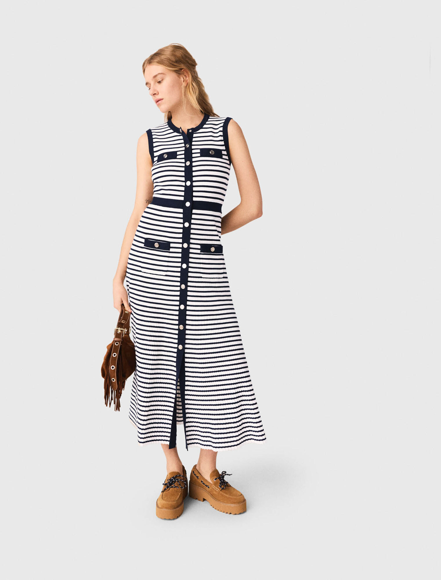 Breton stripe knit maxi dress