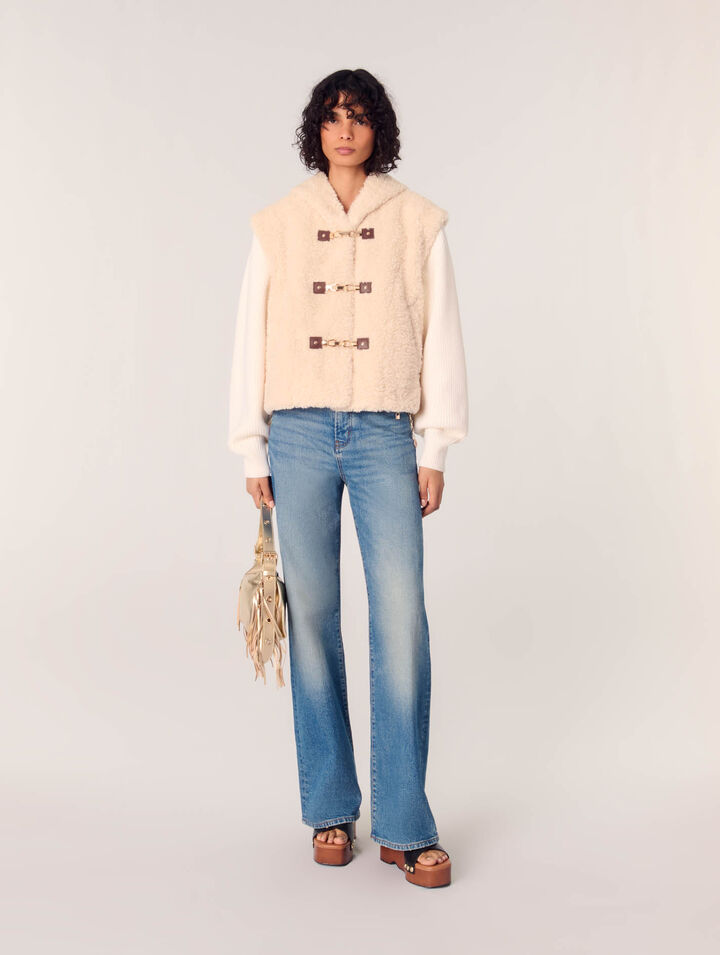 Dual-material faux fur jacket