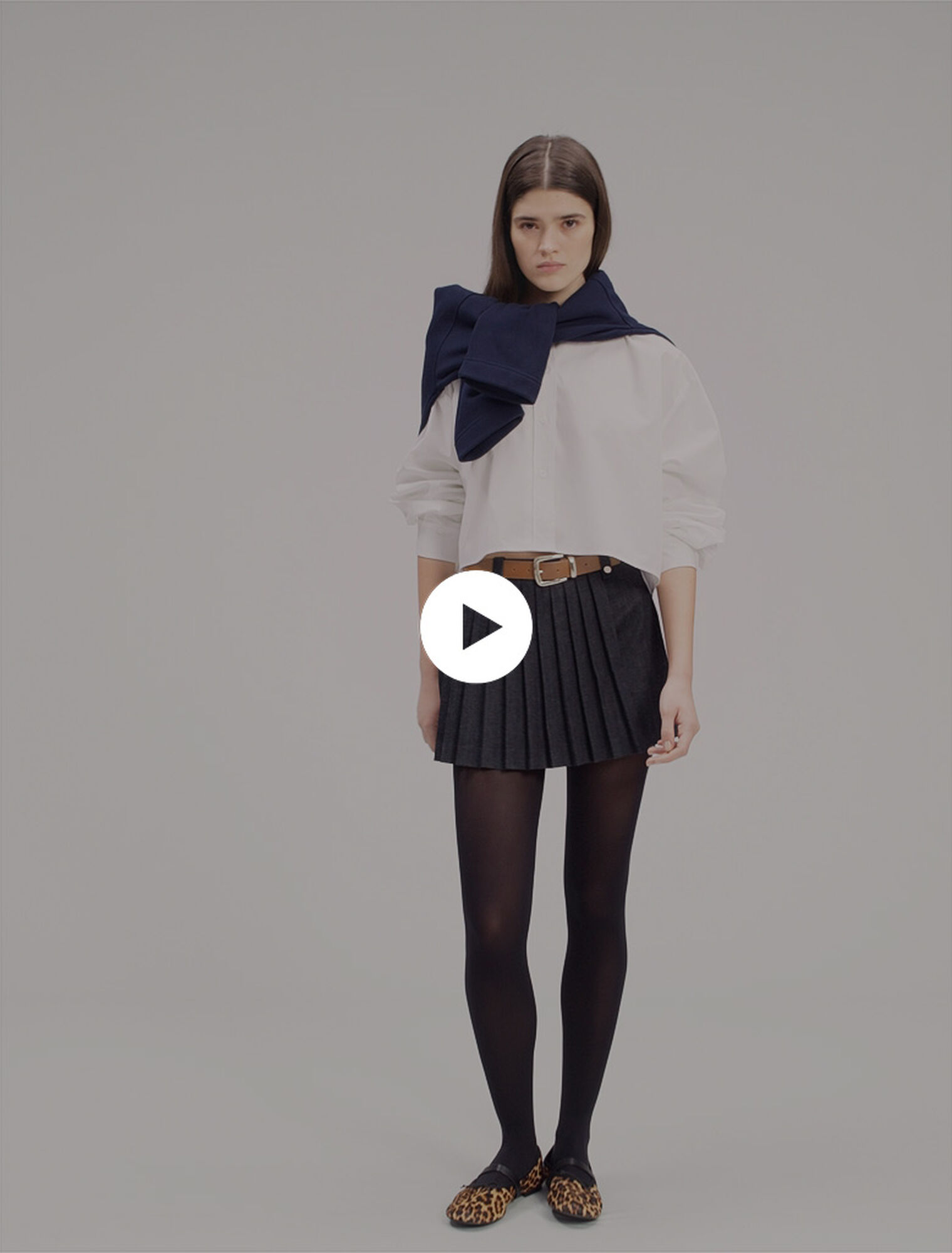 Layered-effect pleated denim shorts
