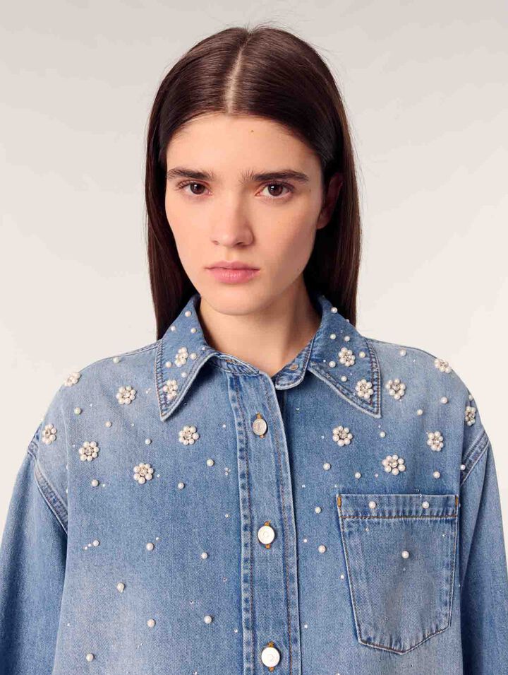 Denim shirt with embroidered beads