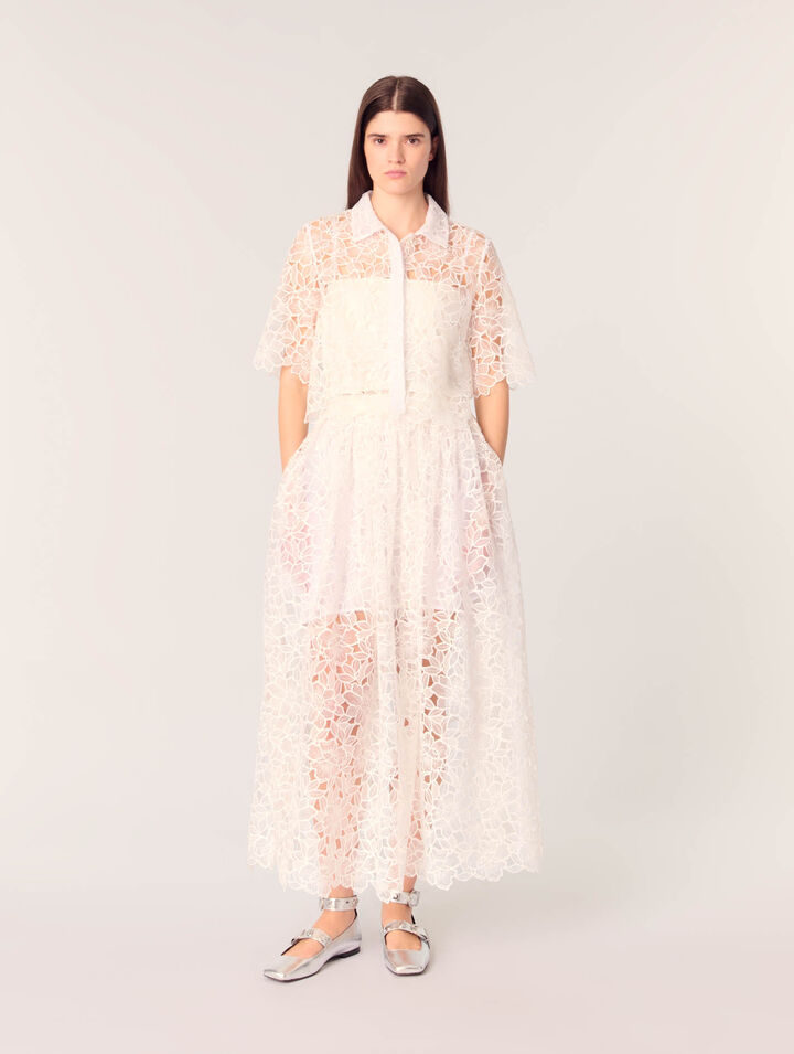 Cropped floral guipure shirt