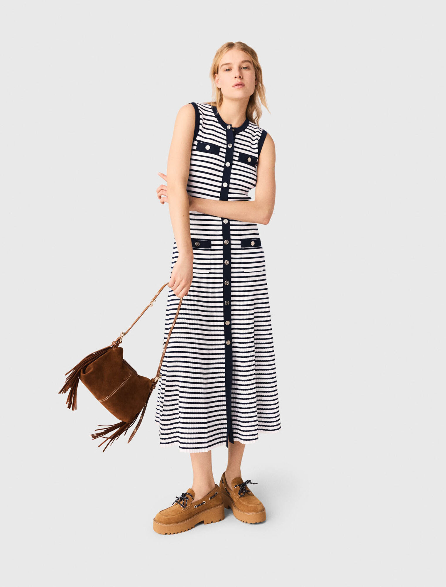 Breton stripe knit maxi dress