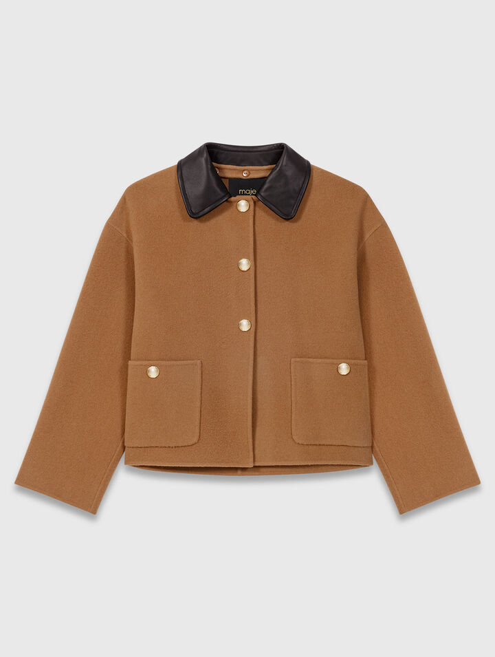 Double-faced coat with leather