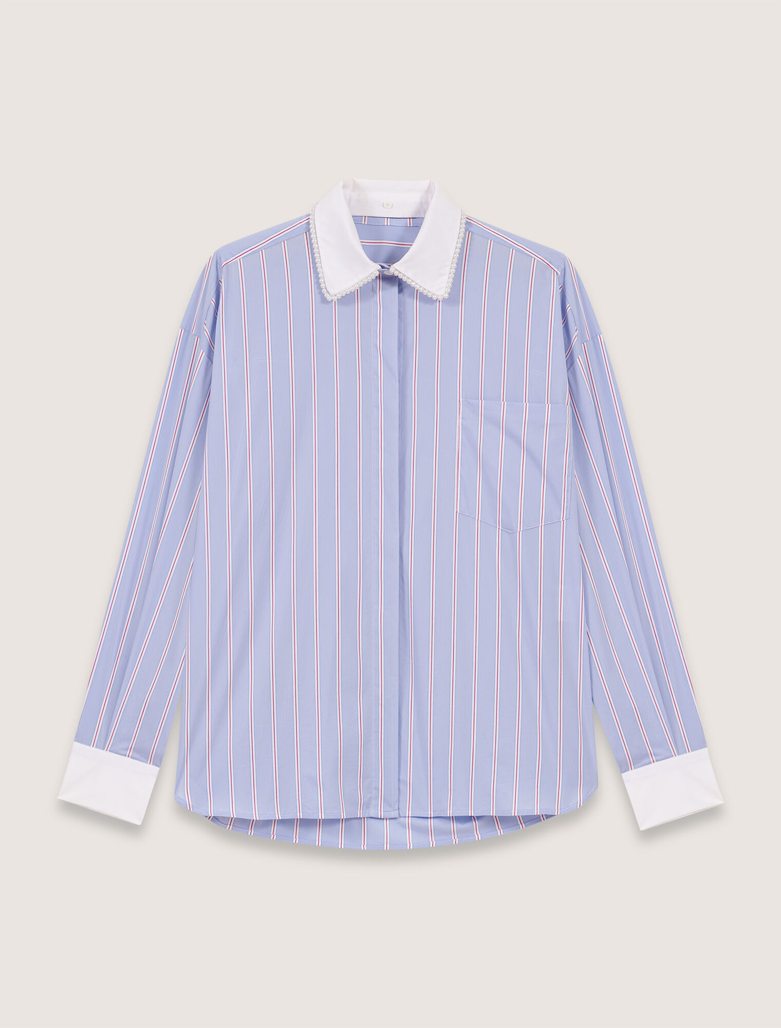 Striped shirt with beaded collar
