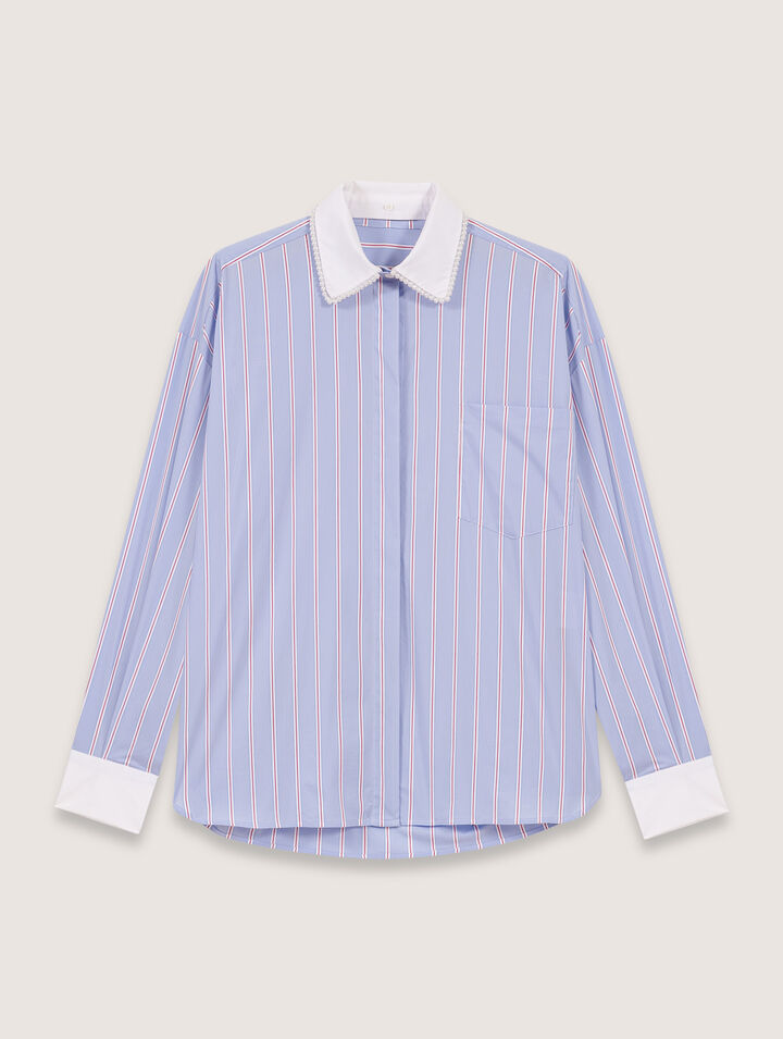 Striped shirt with beaded collar