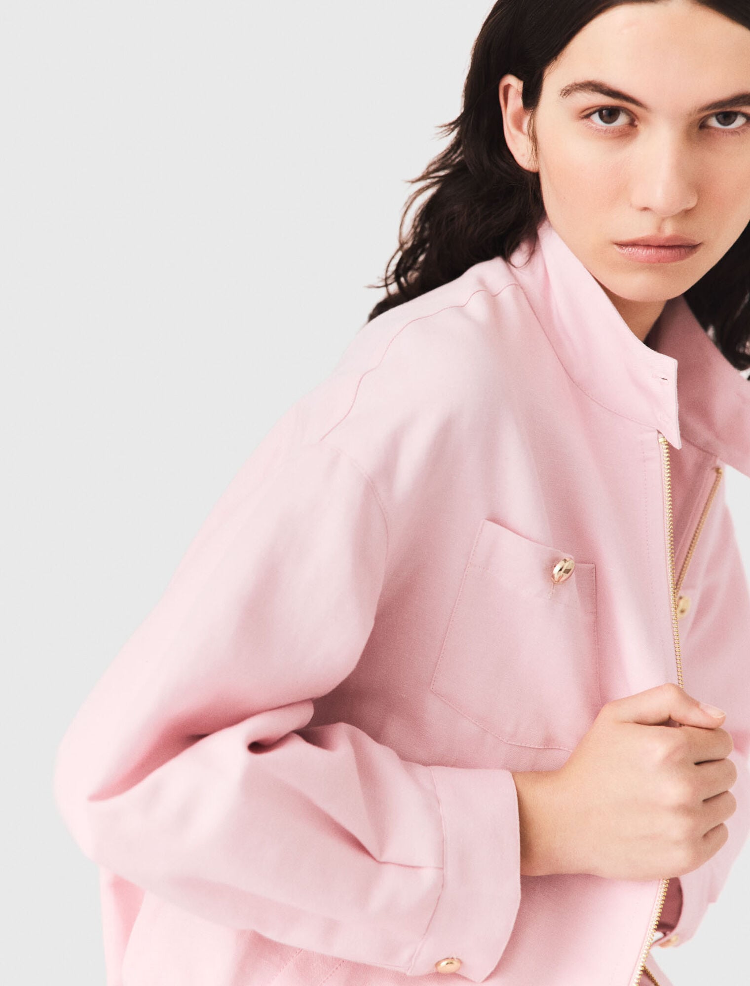 Linen blend bomber jacket