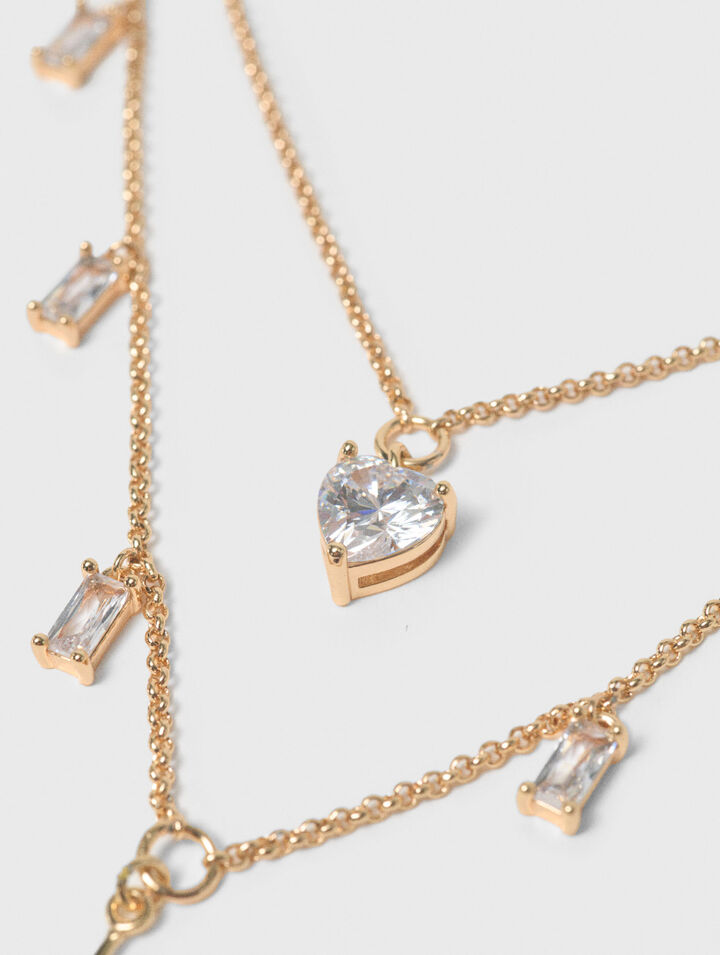 Double rhinestone charm necklace