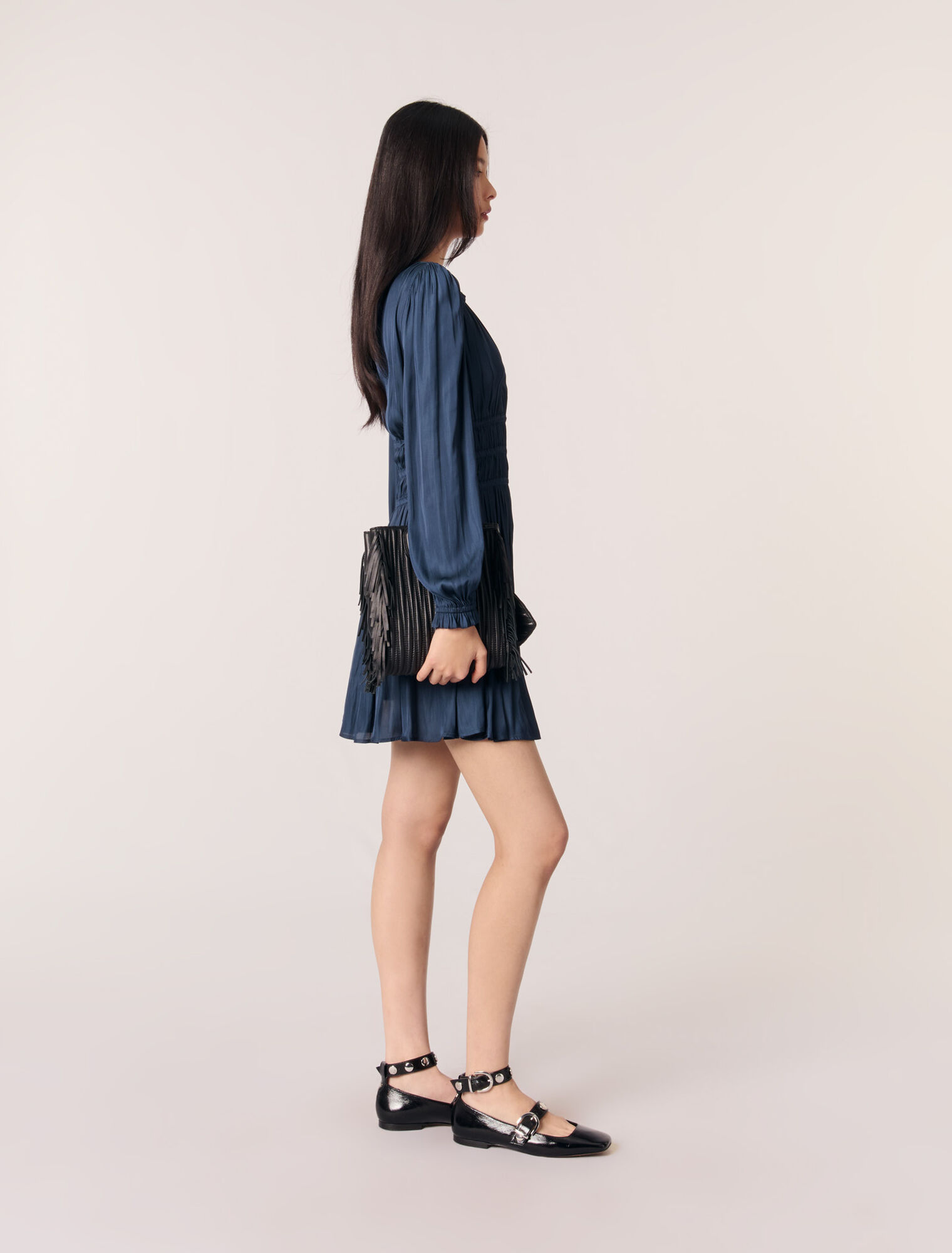 Short satin dress with ruffles