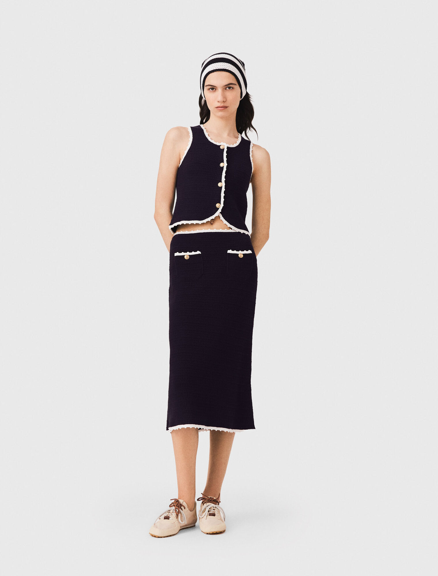 Midi skirt with crochet trim