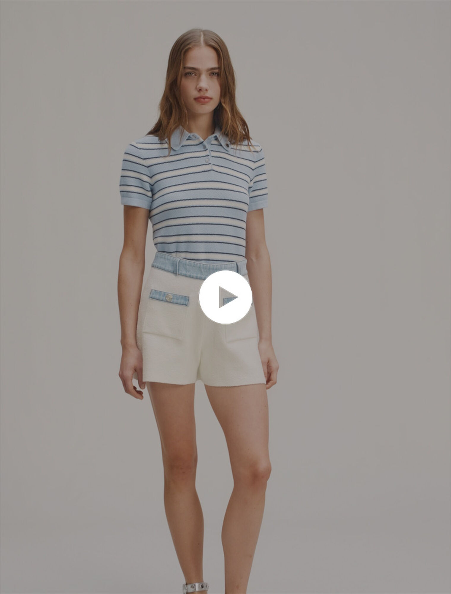 Knitted shorts with denim trim