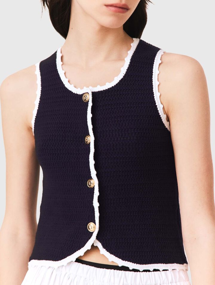 Knit top with crochet trim