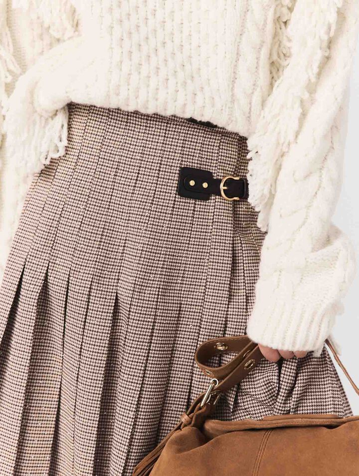 Pleated checked midi skirt