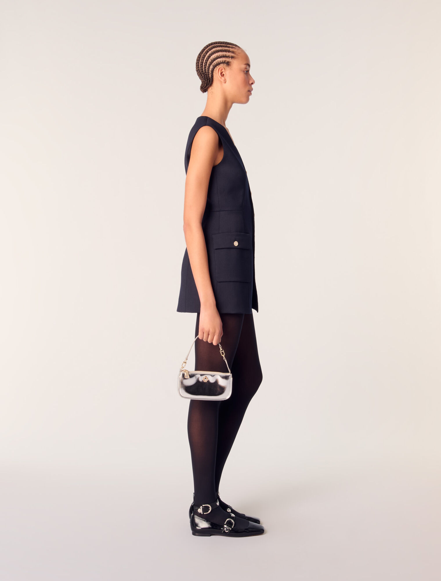 Layered-effect wool-blend dress