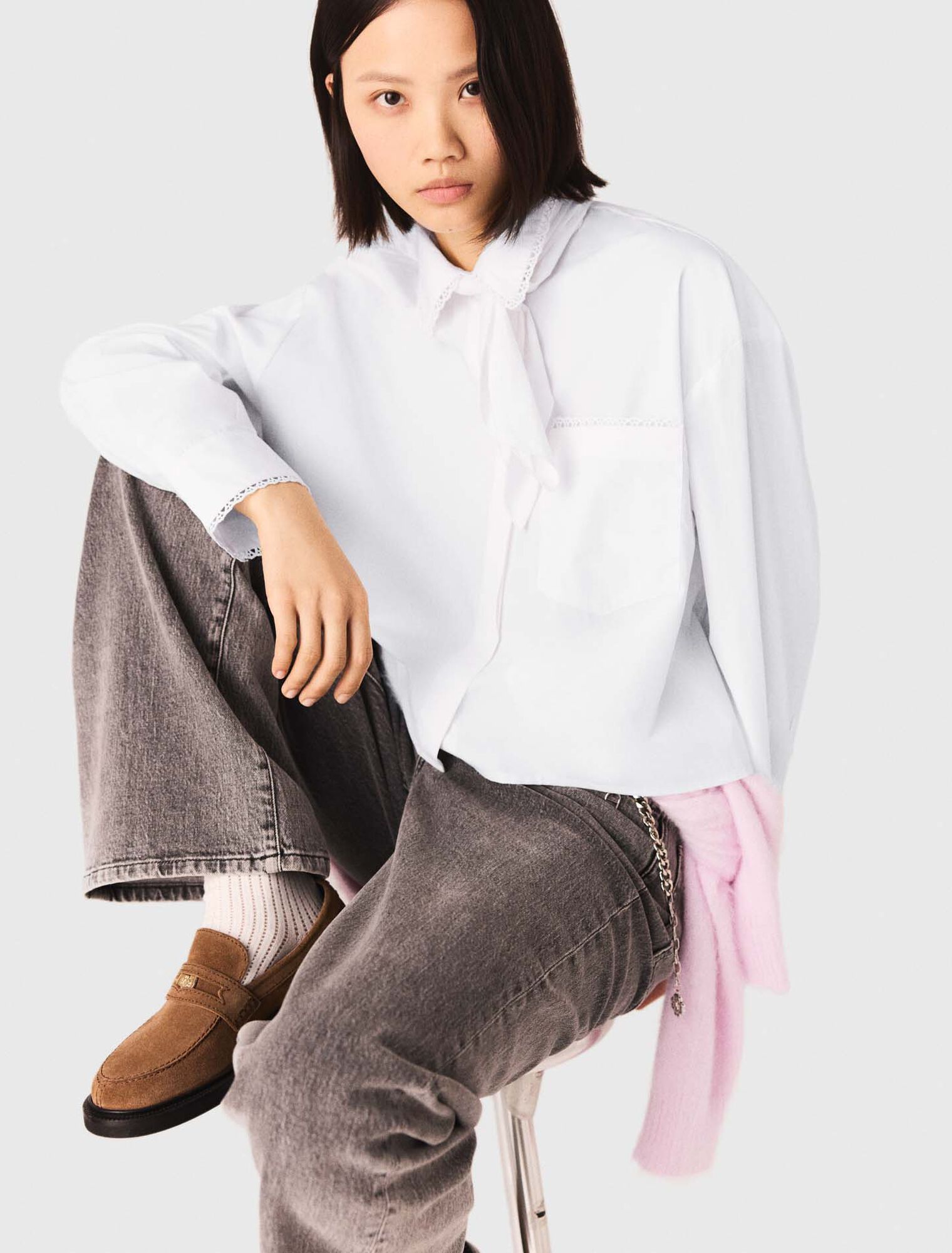 Crochet collar shirt