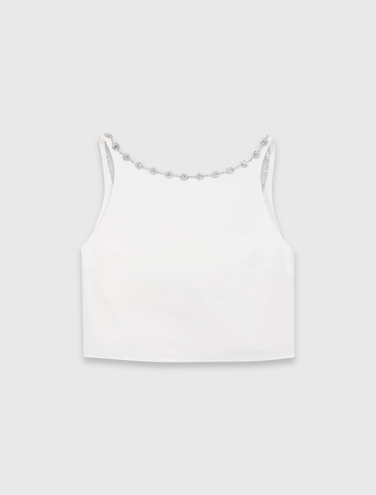 Jewelled collar taffeta crop top