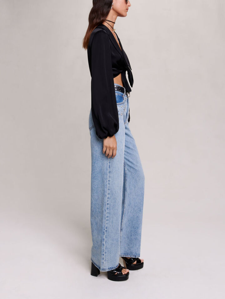 Satin tie-front shirt