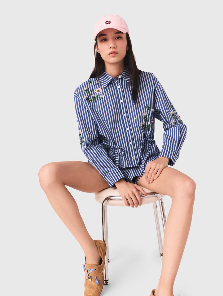 Cropped embroidered striped shirt