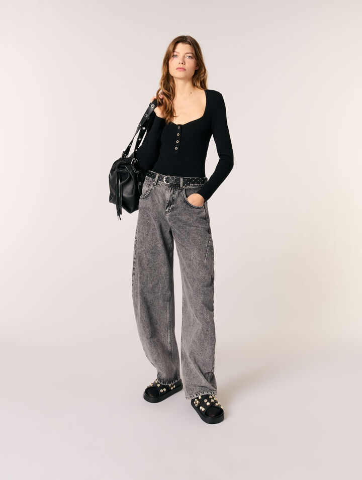 Low-neck rib knit jumper