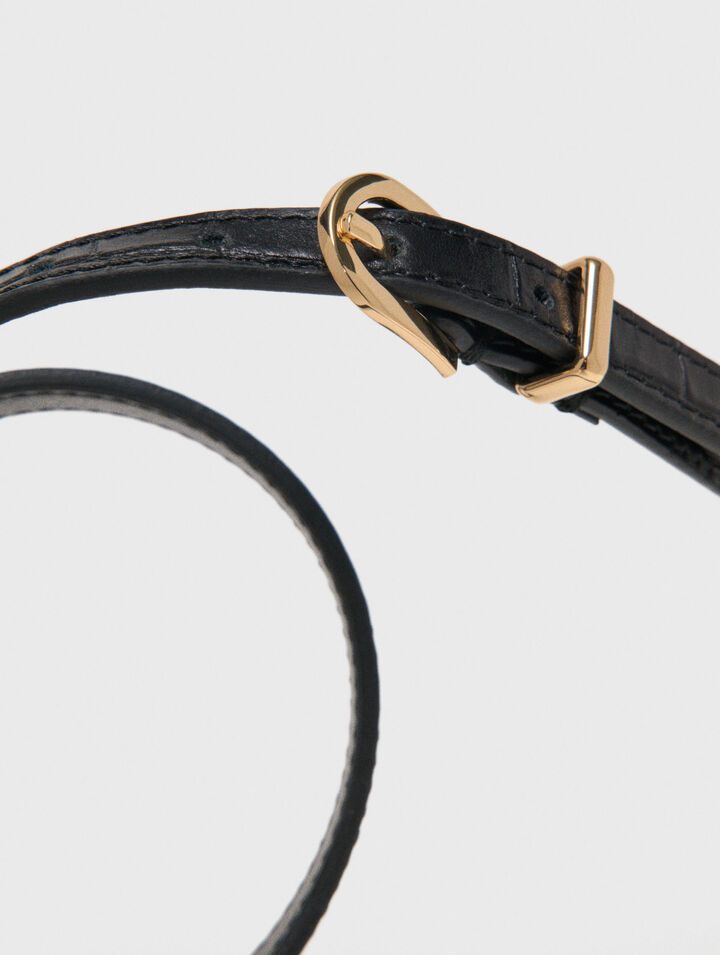 Slim croc-effect leather belt