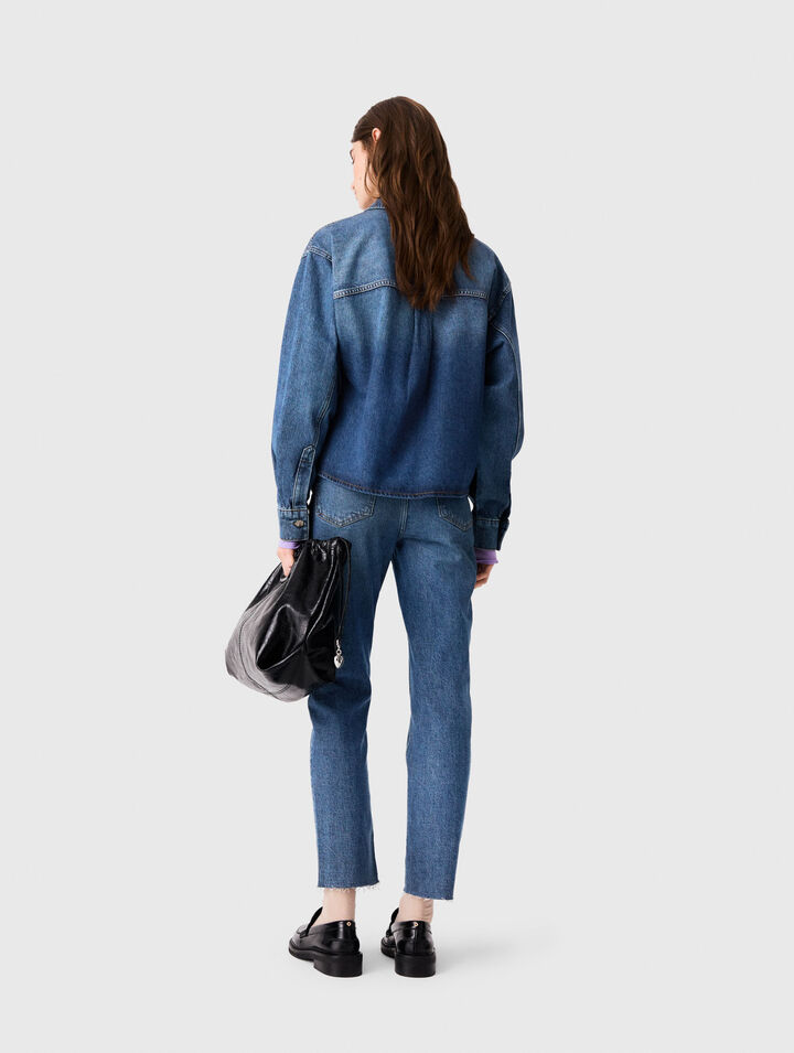 Denim shirt with brooches
