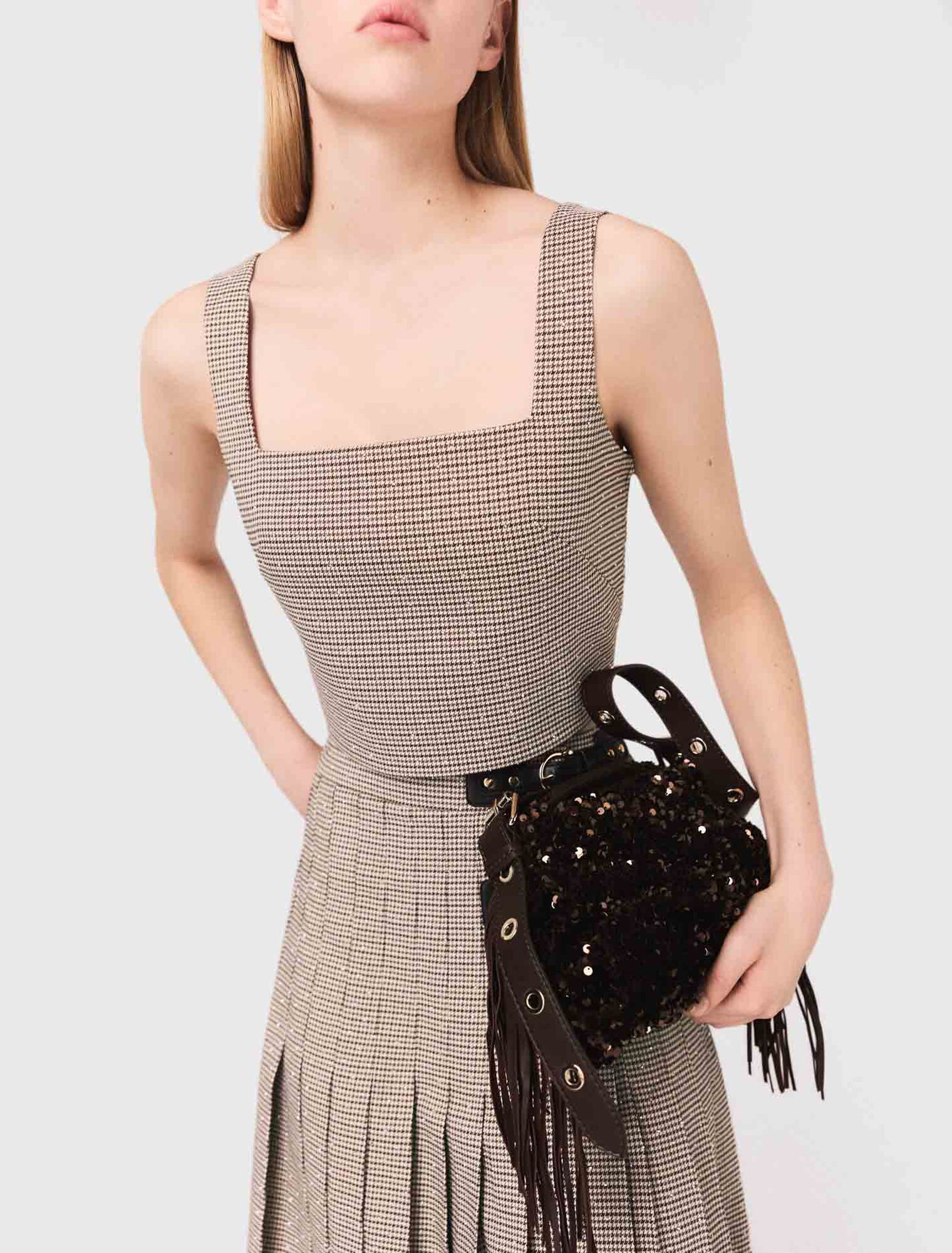 Checked diamanté strappy top