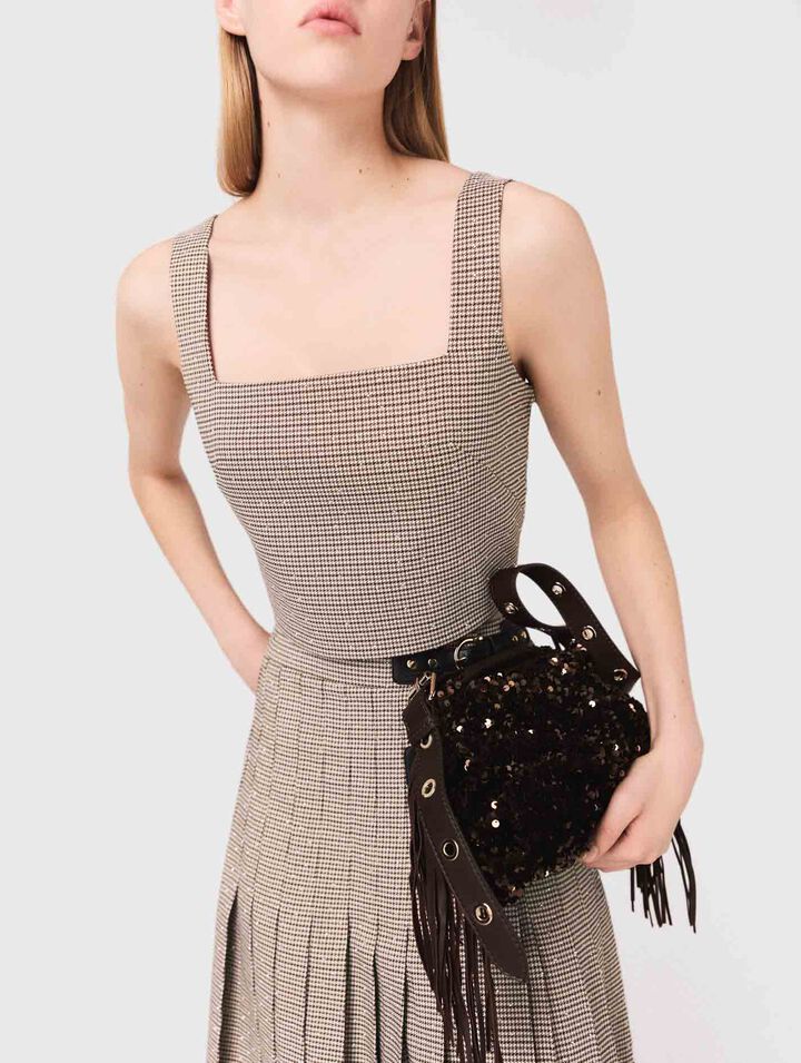 Checked diamanté strappy top