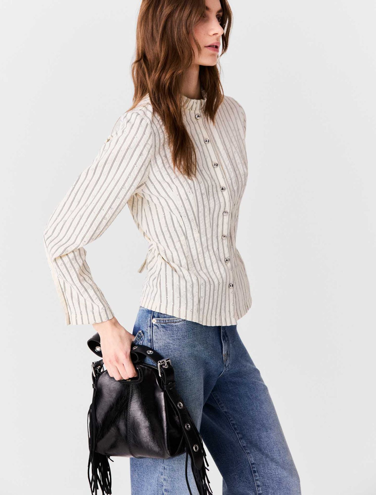 High-neck rhinestone shirt