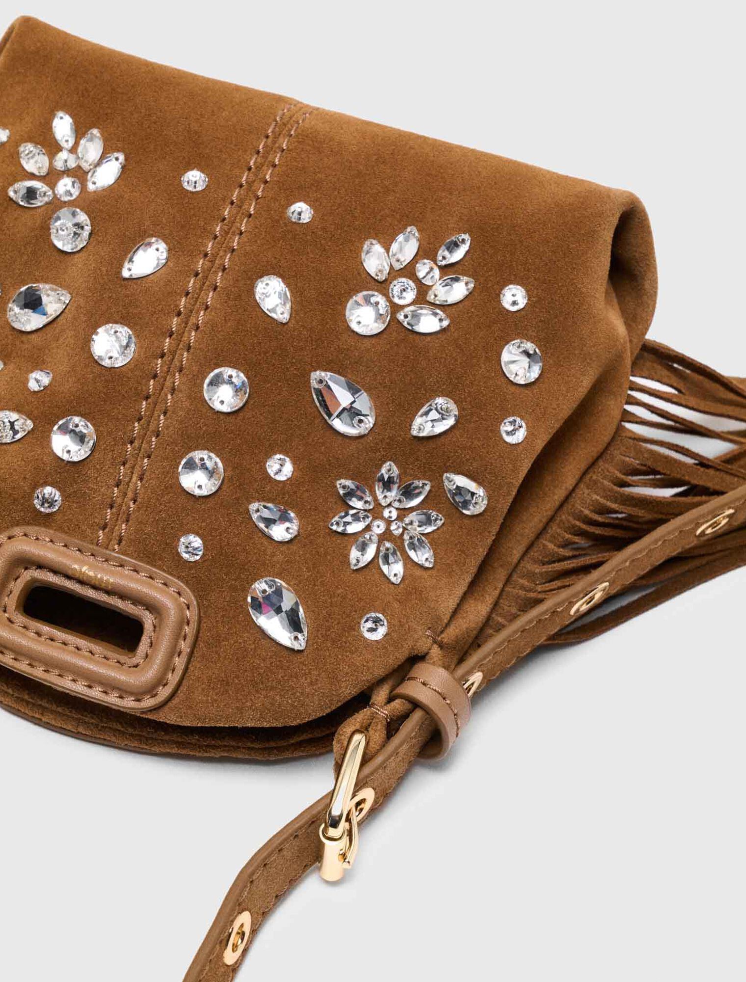 Miss M micro suede bag with rhinestones
