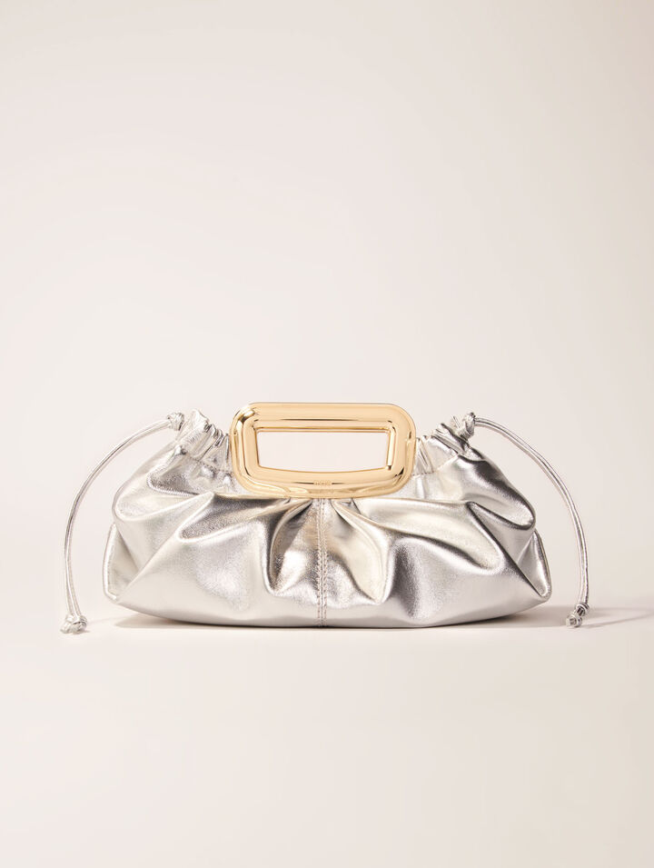Metal handle metal leather clutch
